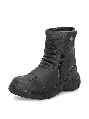 Eego Italy Rider-1, Water Resistant Biker boot/Motorcycle riding boot, real leather upper & anti slip sole with steel toe protection, padded in socks, 3M Reflectors,lace free and walkable with shin and ankle protection_RIDER-1-BLACK-10