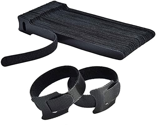 INOVERA (LABEL) 20 Pieces Cable Organizer Hook & Loop Tape - Wire/Cord Holder Management Strap - Reusable Hook & Loop Ties for PC, TV, Desk, WFH Accessories - Black