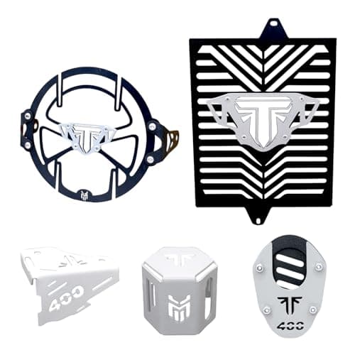 Triumph speed 400 combo set Headlight Grill Front OIL Cover,Rear oil cap,Radiator Guard, Side Stand Extender (Pack of 5) Grey.
