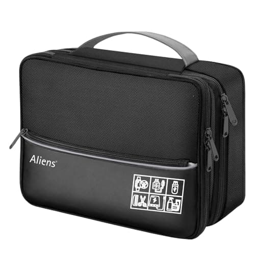 Aliens 2.0V Double Layer Gadget Travel Tech Organizer Case Bag Pouch/Electronic/Toiletry Organiser/Cosmetic Kit for Ipad,Charger,Hard Disk,Cables,PC&Laptop Accessories,Black(AL-GDO-03-BLK)